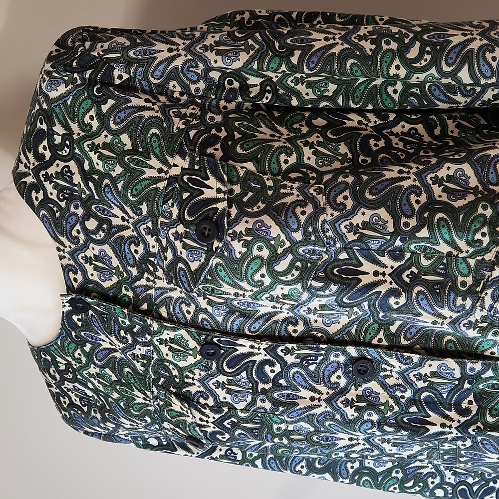 Charter Club Blue/Green Paisley Long Sleeve Cotton Jean Jacket. Size L
